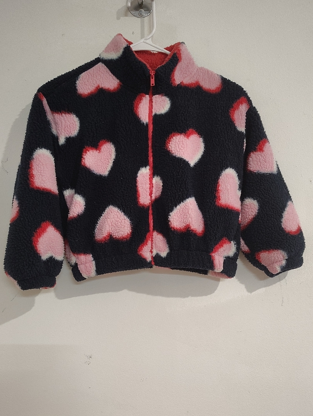 Old Navy Coral Pink and Navy Sherpa Zip Jacket